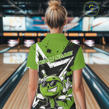 Load image into Gallery viewer, Custom Black And Green Star Funny Bowling Polo Shirts For Women, Bowling Tournament Shirt IPHW9360
