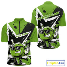 Load image into Gallery viewer, Custom Black And Green Star Funny Bowling Quarter-Zip Shirts For Men, Bowling Tournament Shirt IPHW9360
