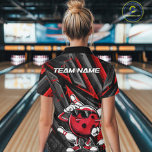 Load image into Gallery viewer, Black And Red Funny Custom Bowling Jerseys, Cool Bowling Quarter-Zip Shirts For Women IPHW9361