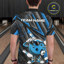 Load image into Gallery viewer, Black And Blue Funny Custom Bowling Jerseys, Cool Bowling Polo Shirts For Men IPHW9362