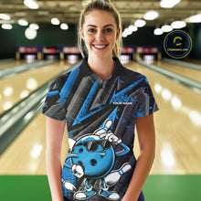Load image into Gallery viewer, Black And Blue Funny Custom Bowling Jerseys, Cool Bowling Polo Shirts For Women IPHW9362