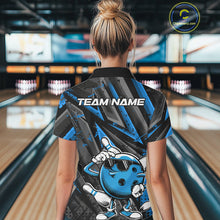 Load image into Gallery viewer, Black And Blue Funny Custom Bowling Jerseys, Cool Bowling Polo Shirts For Women IPHW9362