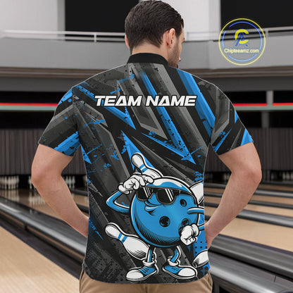 Black And Blue Funny Custom Bowling Jerseys, Cool Bowling Quarter-Zip Shirts For Men IPHW9362