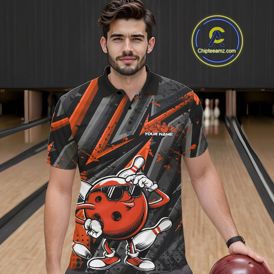 Black And Orange Funny Custom Bowling Jerseys, Cool Bowling Polo Shirts For Men IPHW9363