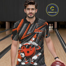 Load image into Gallery viewer, Black And Orange Funny Custom Bowling Jerseys, Cool Bowling Polo Shirts For Men IPHW9363