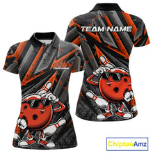 Load image into Gallery viewer, Black And Orange Funny Custom Bowling Jerseys, Cool Bowling Polo Shirts For Women IPHW9363