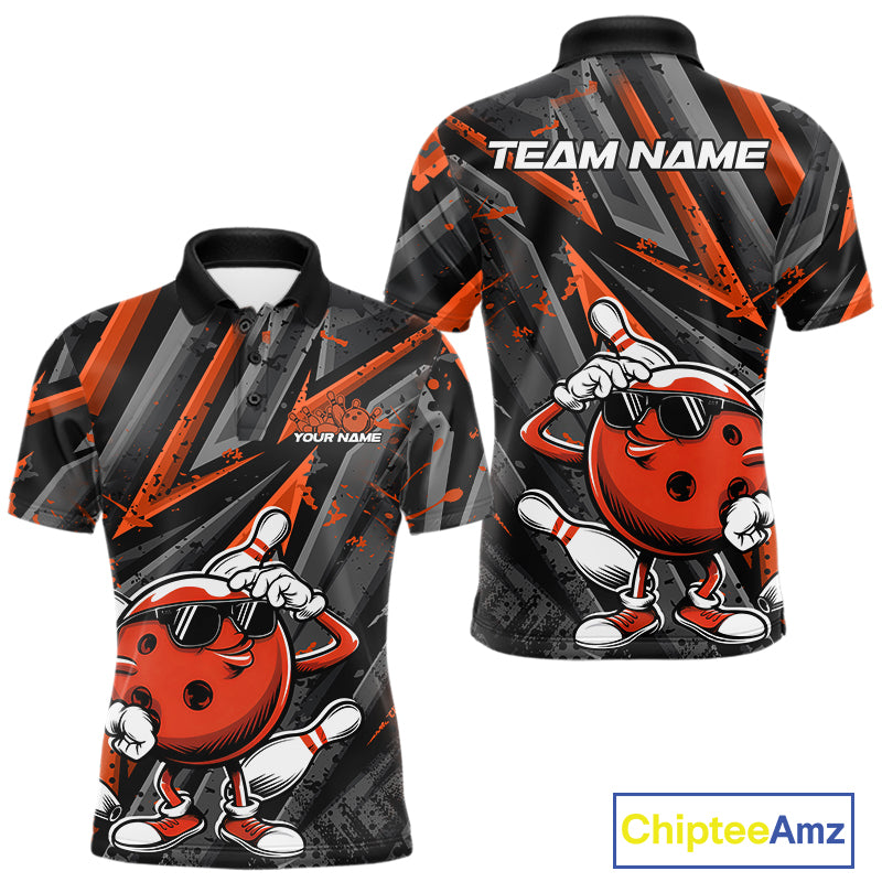 Black And Orange Funny Custom Bowling Jerseys, Cool Bowling Polo Shirts For Men IPHW9363