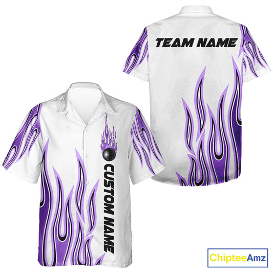 Personalized Flame Bowling Hawaiian Shirts For Men, Bowling Ball Custom Team Shirt IPHW4986