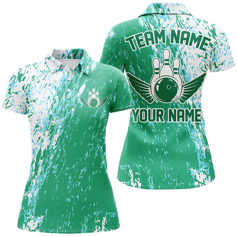 Personalized Bowling Shirts For Women, Team Bowling Jerseys Bowling Pin |Green IPHW4997