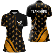 Load image into Gallery viewer, Custom Gold Flame Bowling Shirts For Women, Personalized Team Bowling Shirts IPHW6960
