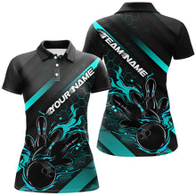 Load image into Gallery viewer, Custom Black And Blue Flame Bowling Shirts For Women, Bowling Team Bowling League Shirts IPHW7507