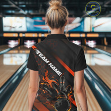Load image into Gallery viewer, Custom Black And Orange Flame Bowling Shirts For Women, Bowling Team Bowling League Shirts IPHW7508