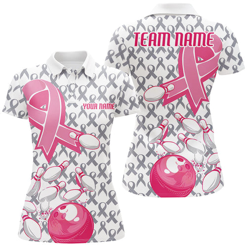 Custom Pink Ribbon Breast Cancer Bowling Shirts For Women, Breast Cancer Bowling Jersey IPHW7512