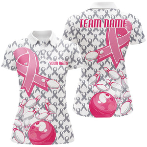 Custom Pink Ribbon Breast Cancer Bowling Shirts For Women, Breast Cancer Bowling Jersey IPHW7512