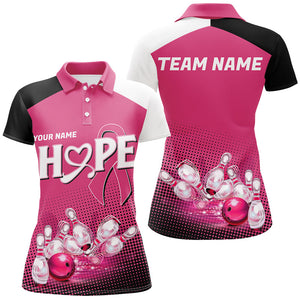 Custom Pink Ribbon Breast Cancer Bowling Shirts For Women, Hope Bowling Team Jerseys IPHW7514