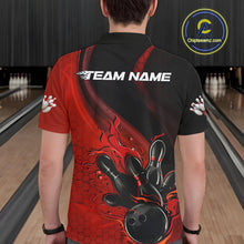 Load image into Gallery viewer, Custom Black And Red Flame Bowling Polo Shirt For Men, Bowling Team League Shirt IPHW9872
