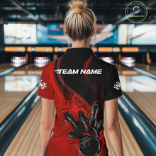 Load image into Gallery viewer, Custom Black And Red Flame Bowling Quarter-Zip Shirt For Women, Bowling Team League Shirt IPHW9872