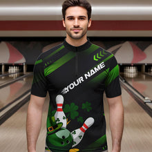 Load image into Gallery viewer, Custom St Patricks Day Bowling Jerseys, Saint Paddy Days Bowling Team Quarter-Zip Shirts For Men IPHW8600