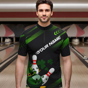 Custom St Patricks Day Bowling Jerseys, Saint Paddy Days Bowling Team Quarter-Zip Shirts For Men IPHW8600