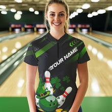 Load image into Gallery viewer, Custom St Patricks Day Bowling Jerseys, Saint Paddy Bowling Team Womens Quarter-Zip Shirts IPHW8600