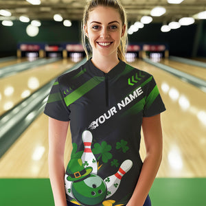 Custom St Patricks Day Bowling Jerseys, Saint Paddy Bowling Team Womens Quarter-Zip Shirts IPHW8600