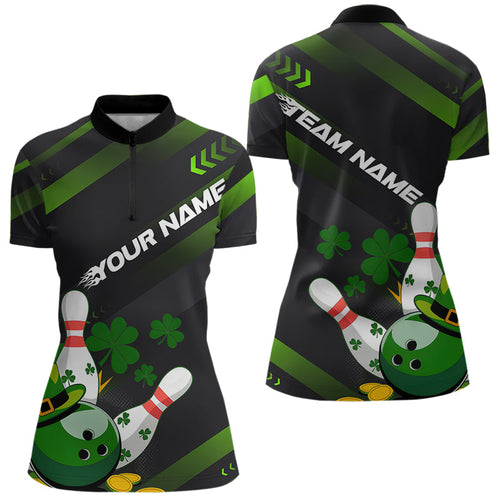 Custom St Patricks Day Bowling Jerseys, Saint Paddy Bowling Team Womens Quarter-Zip Shirts IPHW8600