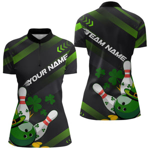 Custom St Patricks Day Bowling Jerseys, Saint Paddy Bowling Team Womens Quarter-Zip Shirts IPHW8600