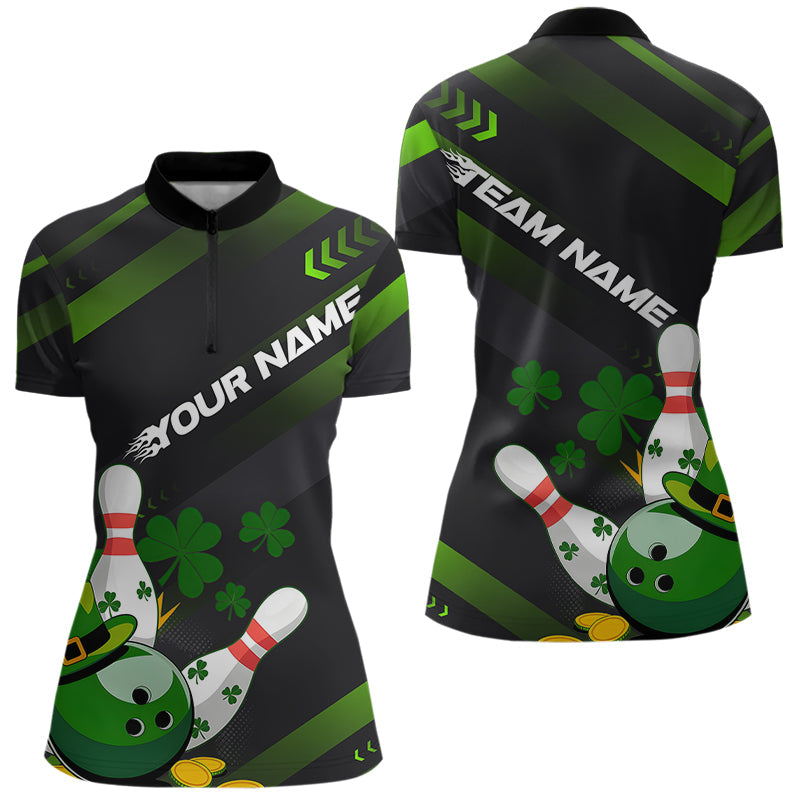 Custom St Patricks Day Bowling Jerseys, Saint Paddy Bowling Team Womens Quarter-Zip Shirts IPHW8600