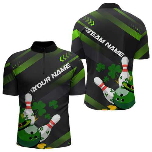 Custom St Patricks Day Bowling Jerseys, Saint Paddy Days Bowling Team Quarter-Zip Shirts For Men IPHW8600