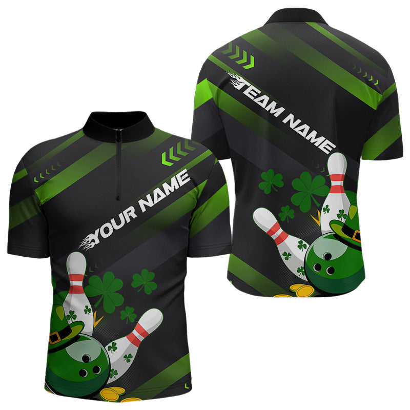 Custom St Patricks Day Bowling Jerseys, Saint Paddy Days Bowling Team Quarter-Zip Shirts For Men IPHW8600
