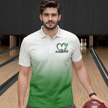 Load image into Gallery viewer, Custom Heart St Patricks Day Bowling Polo Shirts For Men, Lucky Shamprock Bowling Team Shirt IPHW8601
