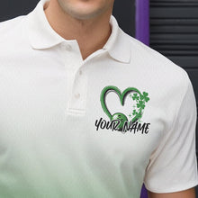 Load image into Gallery viewer, Custom Heart St Patricks Day Bowling Polo Shirts For Men, Lucky Shamprock Bowling Team Shirt IPHW8601