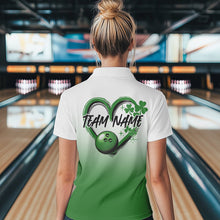 Load image into Gallery viewer, Custom Heart St Patricks Day Bowling Polo Shirts For Women, Lucky Shamprock Bowling Shirt IPHW8601