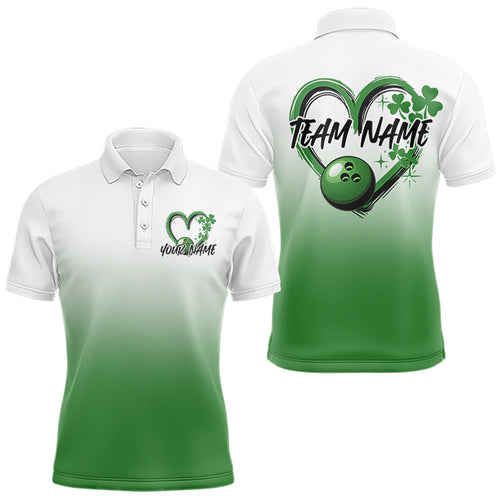 Custom Heart St Patricks Day Bowling Polo Shirts For Men, Lucky Shamprock Bowling Team Shirt IPHW8601