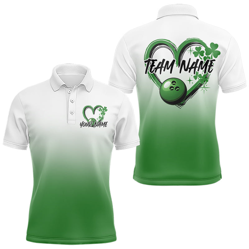 Custom Heart St Patricks Day Bowling Polo Shirts For Men, Lucky Shamprock Bowling Team Shirt IPHW8601