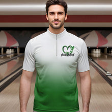 Load image into Gallery viewer, Custom Heart St Patricks Day Bowling Quarter-Zip Shirts For Men, Lucky Shamprock Bowling Team Shirt IPHW8601