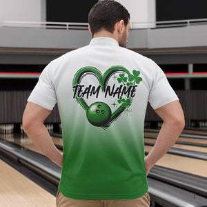 Custom Heart St Patricks Day Bowling Quarter-Zip Shirts For Men, Lucky Shamprock Bowling Team Shirt IPHW8601