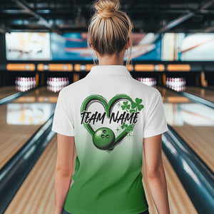 Custom Heart St Patricks Day Bowling Quarter-Zip Shirts For Women, Lucky Bowling Shirt IPHW8601