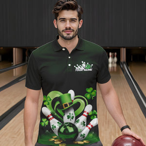 Custom Lucky St Patricks Bowling Polo Shirts For Men, Saint Paddys Shamprock Bowling Outfits IPHW8602