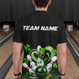 Custom Lucky St Patricks Bowling Polo Shirts For Men, Saint Paddys Shamprock Bowling Outfits IPHW8602