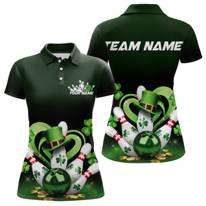 Custom Lucky St Patricks Bowling Womens Polo Shirts, Saint Paddys Shamprock Bowling Outfits IPHW8602