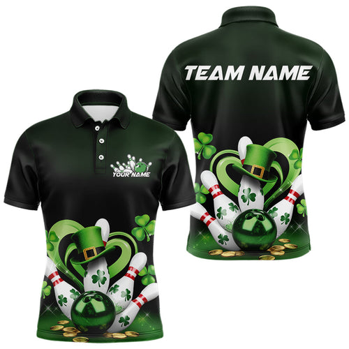 Custom Lucky St Patricks Bowling Polo Shirts For Men, Saint Paddys Shamprock Bowling Outfits IPHW8602