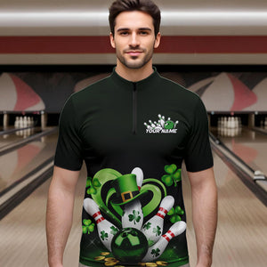 Custom Lucky St Patricks Bowling Quarter-Zip Shirts For Men, Saint Paddys Shamprock Bowling Outfits IPHW8602