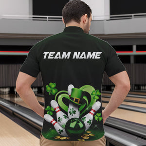 Custom Lucky St Patricks Bowling Quarter-Zip Shirts For Men, Saint Paddys Shamprock Bowling Outfits IPHW8602