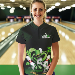 Custom Lucky St Patricks Bowling Womens Quarter-Zip Shirts, Shamprock Bowling Outfits IPHW8602