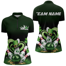 Load image into Gallery viewer, Custom Lucky St Patricks Bowling Womens Quarter-Zip Shirts, Shamprock Bowling Outfits IPHW8602