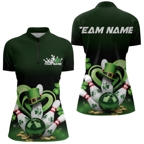 Custom Lucky St Patricks Bowling Womens Quarter-Zip Shirts, Shamprock Bowling Outfits IPHW8602