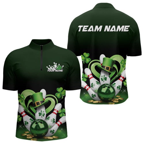 Custom Lucky St Patricks Bowling Quarter-Zip Shirts For Men, Saint Paddys Shamprock Bowling Outfits IPHW8602
