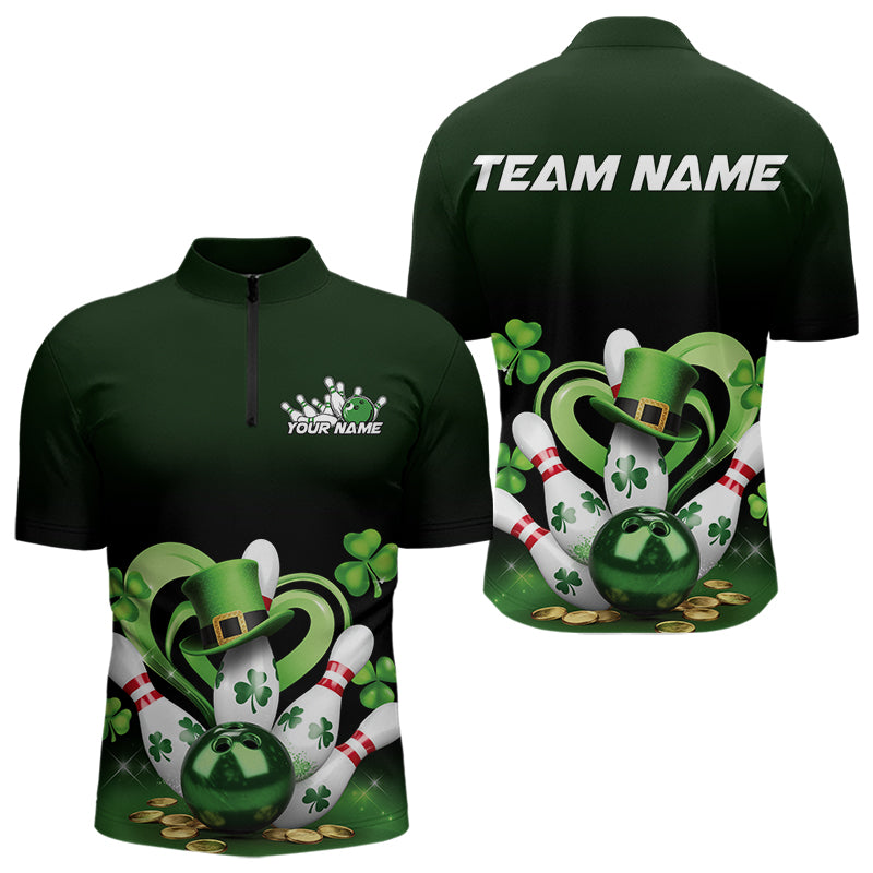 Custom Lucky St Patricks Bowling Quarter-Zip Shirts For Men, Saint Paddys Shamprock Bowling Outfits IPHW8602