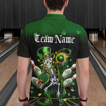 Load image into Gallery viewer, Custom St Patricks Day Leprechaun Skull Bowling Team Polo Shirts, Bowling Tournament Outfits IPHW8604